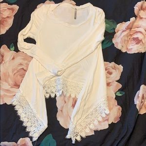White lace semi crop top